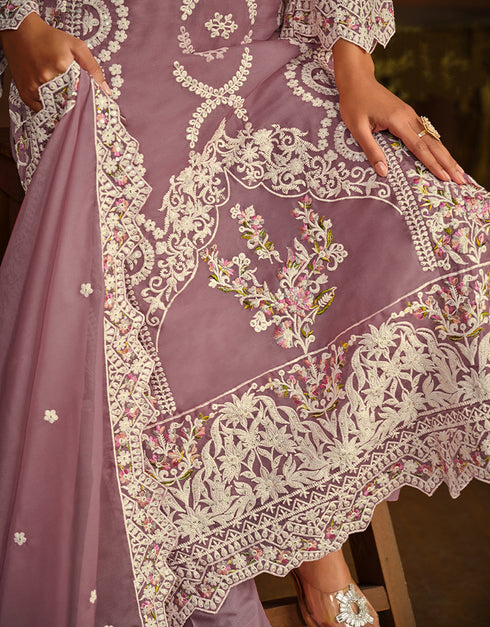 Designer Party Wear Net Salwar Suit Collection Dull Purple Soft Organza Pant Pakistani Suit Back View